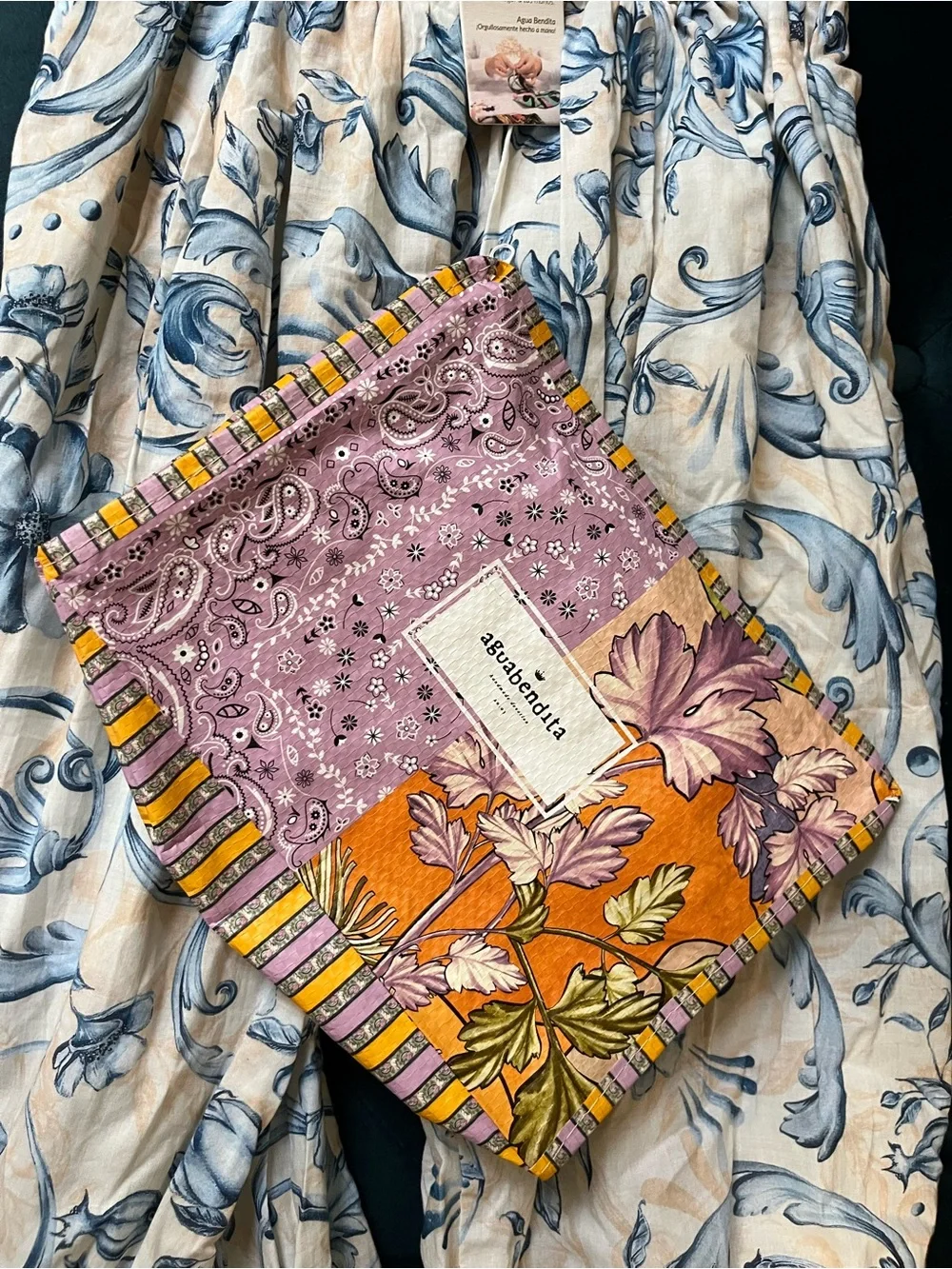 Agua Bendita Cream and Blue Floral Pants NWT